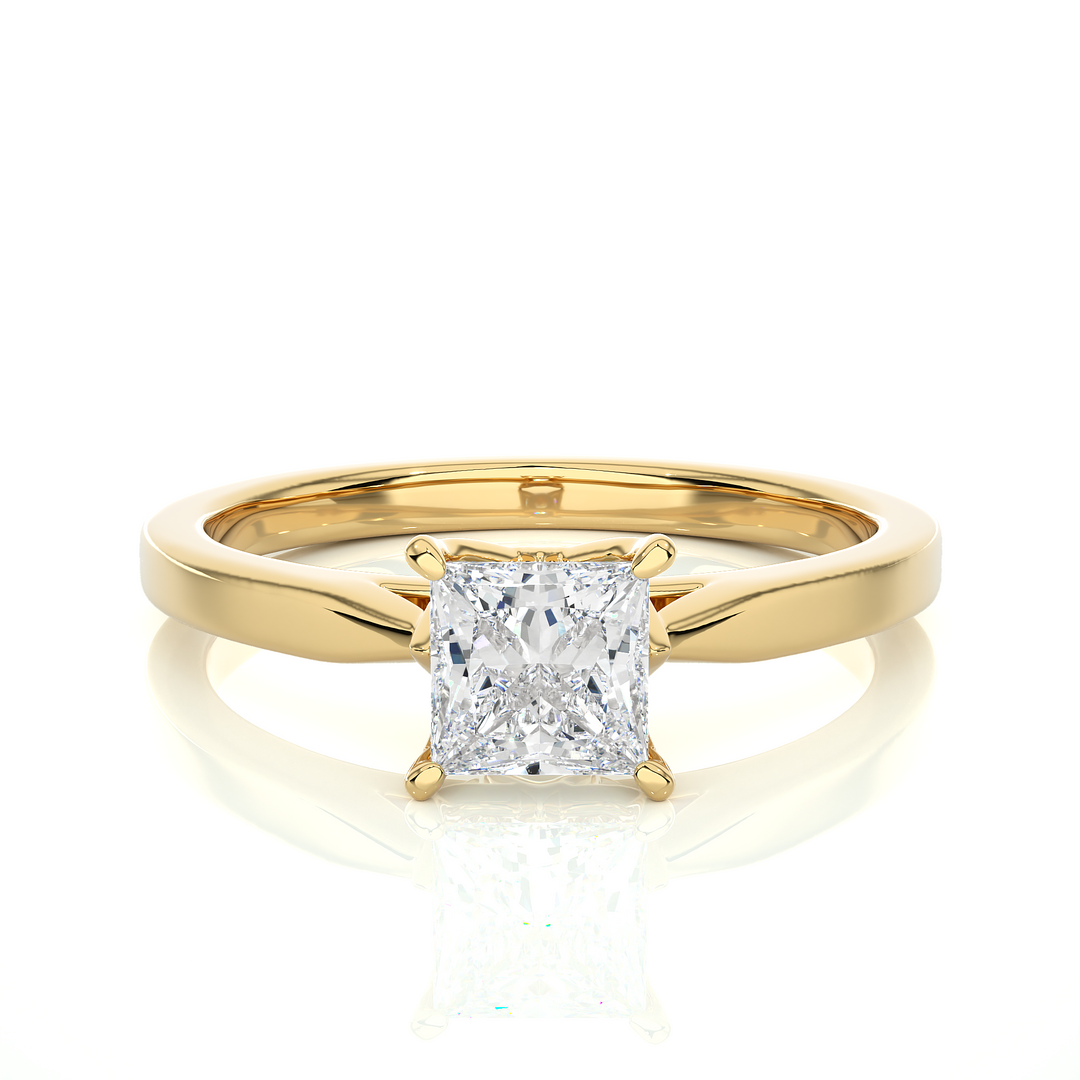 0.57 CT Princess Cut Lab Grown Diamond Solitaire Engagement Ring | Gold Band