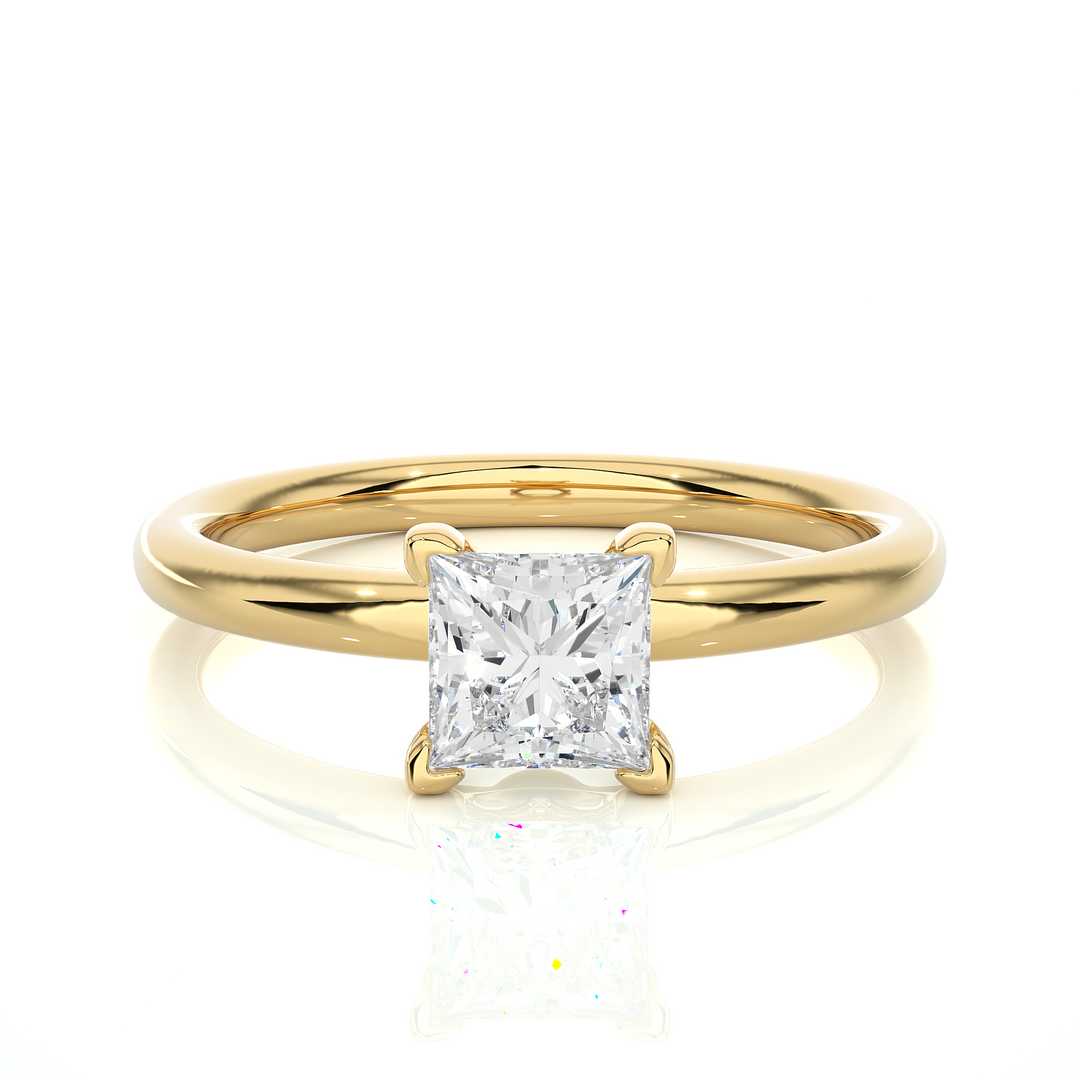 0.78 CT Princess Cut Lab Grown Diamond Solitaire Engagement Ring | Four Prong Gold Band