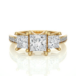 Load image into Gallery viewer, 2.19 CT Princess Cut Three Stone Lab Grown Diamond Ring with Round Side Stones | 13 Stone Gold Band
