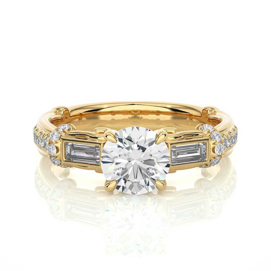 1.50 Carat Three Stone Lab-Grown Diamond Ring | Round & Baguette Unique Design