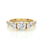 Load image into Gallery viewer, 1.55 CT Round Center with Round Side Lab Grown Diamond Three Stone Ring | 13 Stone Gold Band
