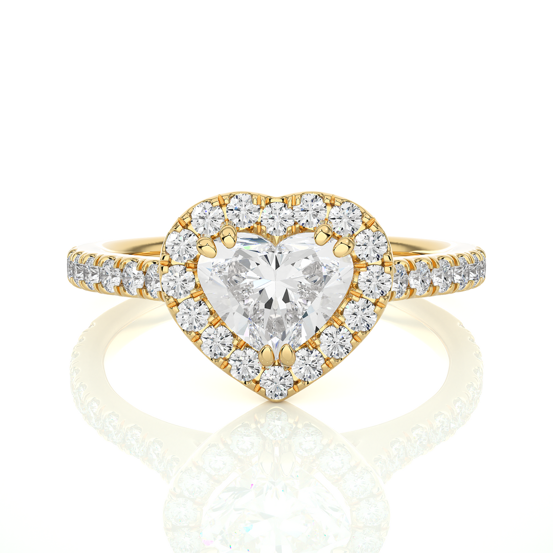 1.33 CT Heart Halo Lab Grown Diamond Ring with Round Side Stones