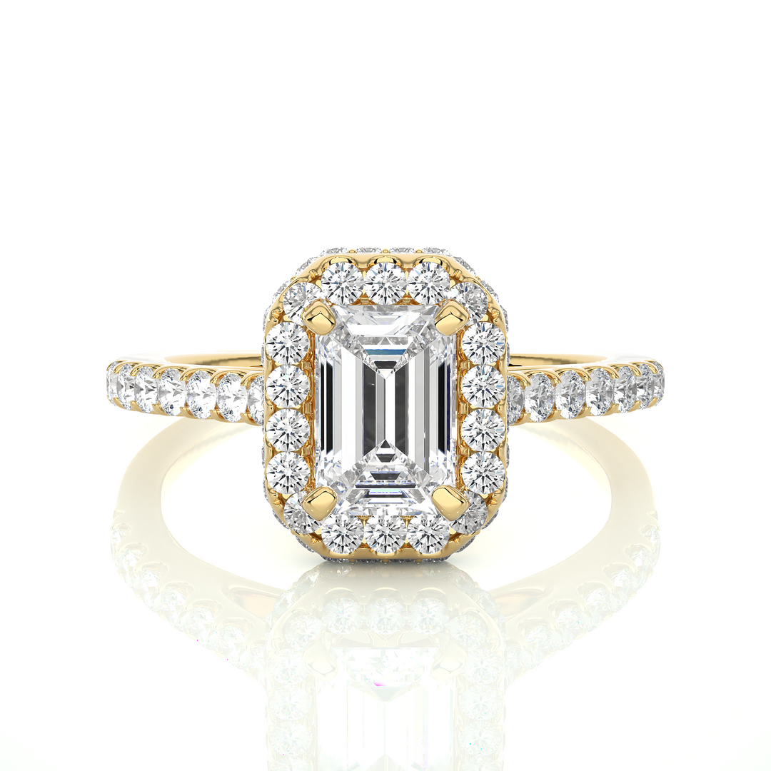 1.44 CT Emerald Center Halo Lab Grown Diamond Ring | 73 Stones
