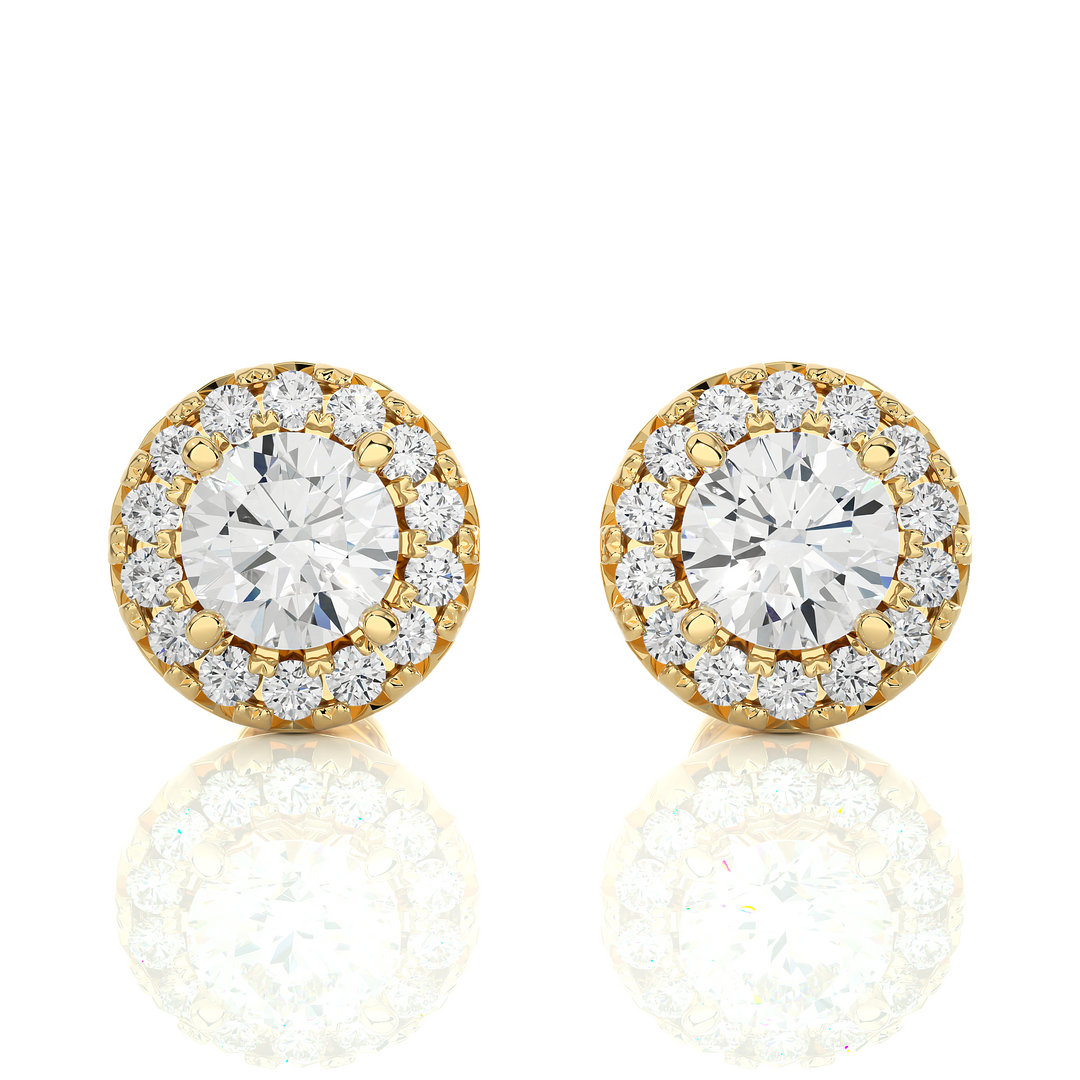 1.90 CTW Round Cut Diamond Halo Push Back Earrings, 10K 14K 18K White Yellow Rose Gold, IGI Certified