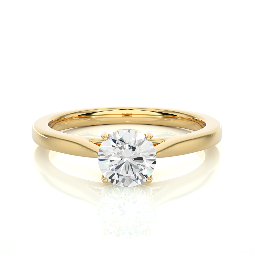 0.73 CT Round Lab Grown Diamond Solitaire Engagement Ring | Four Prong Gold Band