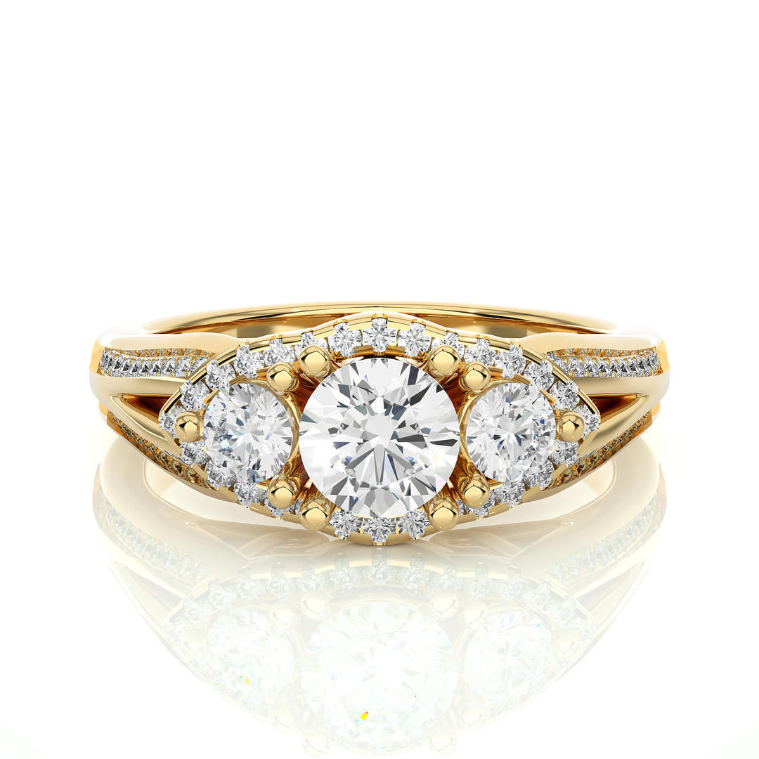 1.14 Carat Lab-Grown Diamond Engagement Ring | Three Stone Round with Hidden Princess