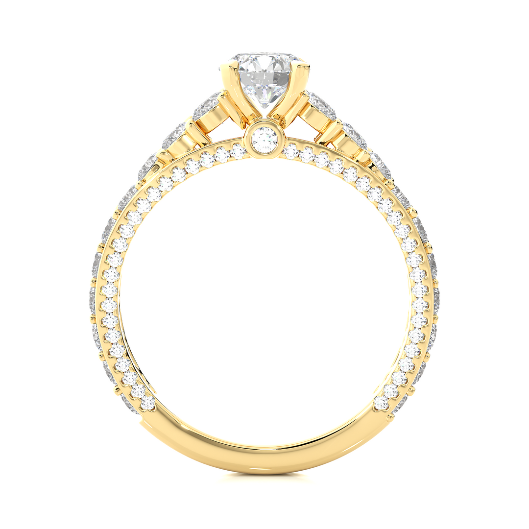 1.79 CT Round Center with Round Side Lab Grown Diamond Three Stone Ring | 111 Stone Gold Band