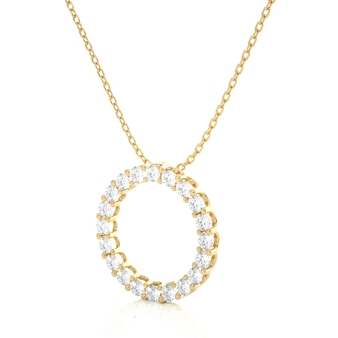 1.64 CT Lab-Grown Diamond Round Circle Pendant Necklace | Solid Gold | 20 Round Diamonds