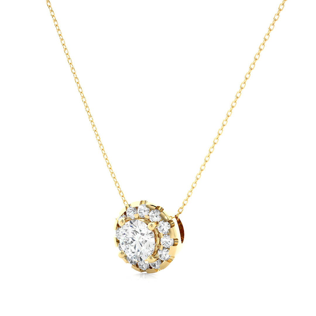 0.34 CT Lab-Grown Diamond Halo Pendant Necklace | Round Diamonds | Solid Gold