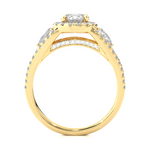 Load image into Gallery viewer, 1.43 CT Round Center with Pear &amp; Round Side Lab Grown Diamond Halo Ring | Split Shank, 83 Stone Gold Band
