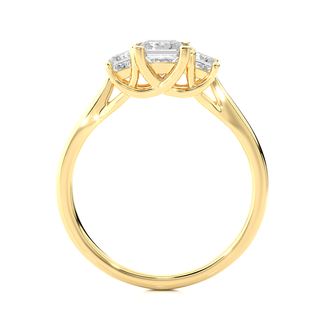 0.96 CT Princess Cut Three Stone Lab Grown Diamond Ring | 3 Stone Gold Band