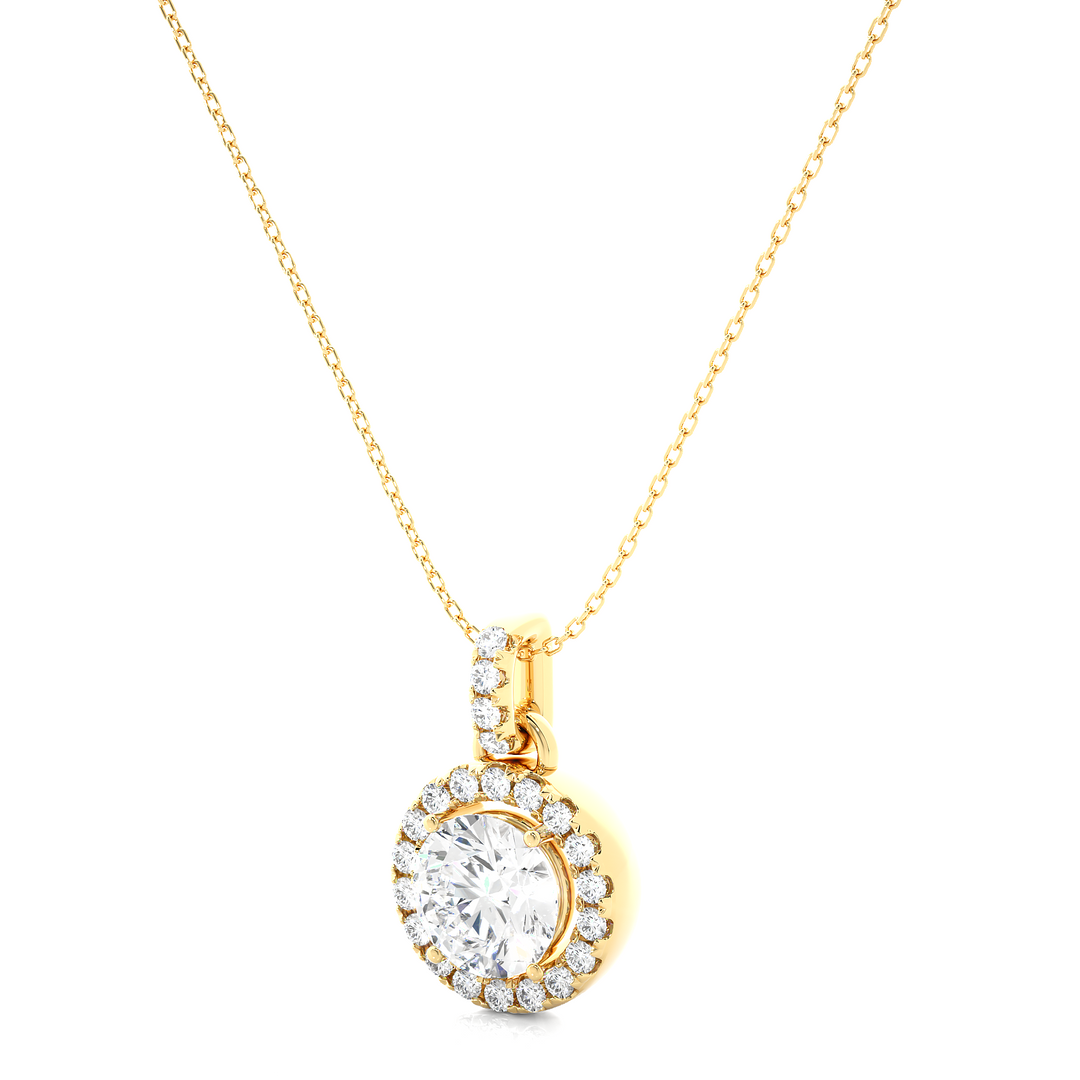 1.52 CT Lab-Grown Diamond Halo Pendant Necklace | Round Diamonds | Solid Gold