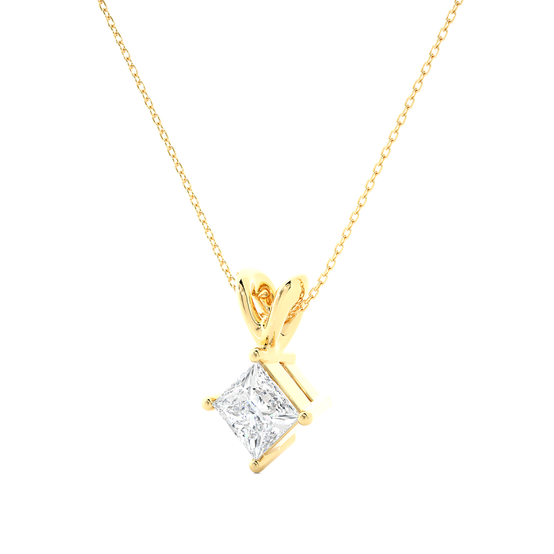 0.50 CT Lab-Grown Diamond Solitaire Pendant Necklace | Princess Cut | 4-Prong | Solid Gold