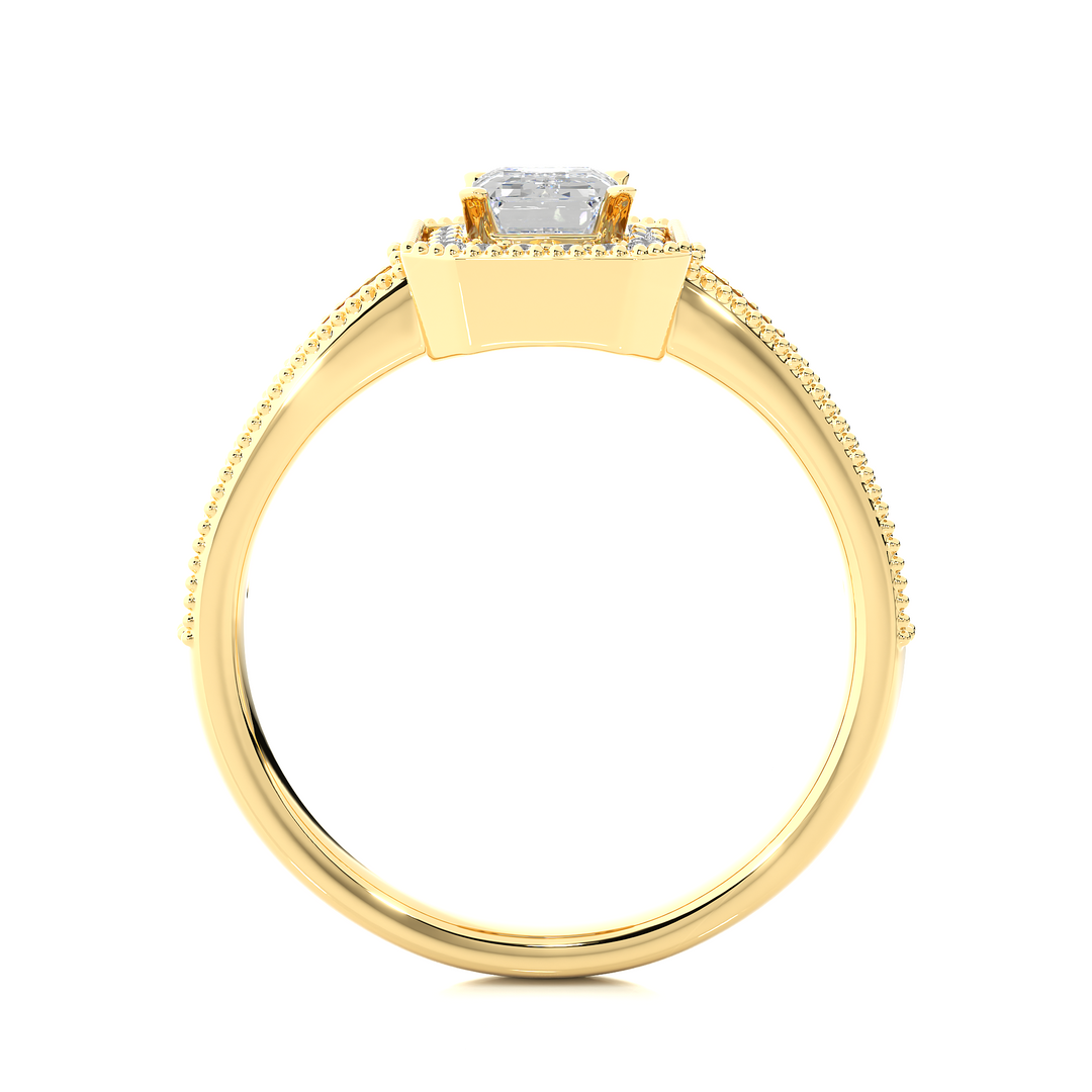 1.07 CT Emerald Halo Lab Grown Diamond Ring with Milgrain & Side Stones