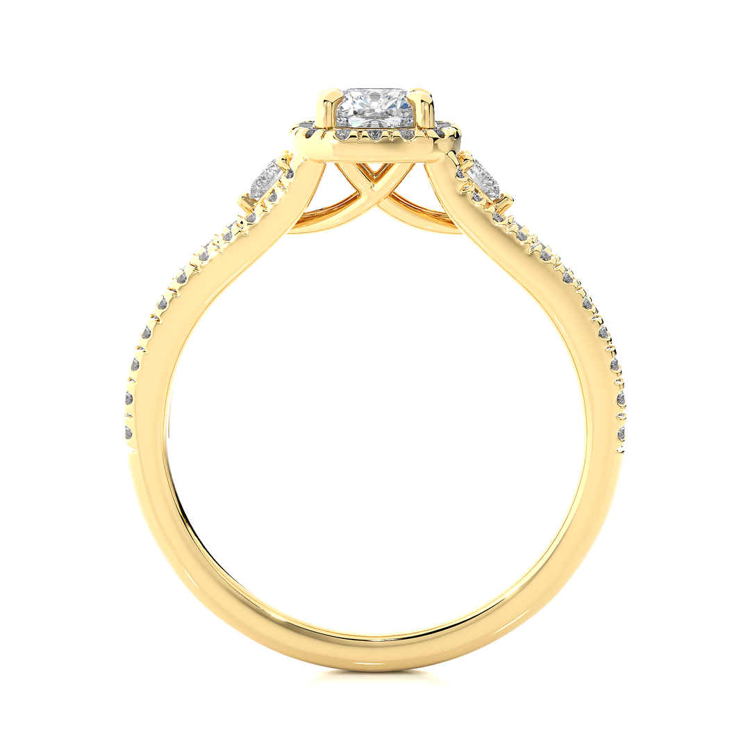 0.96 Carat Three Stone Cushion & Round Lab-Grown Diamond Ring | Micro Pavé Band