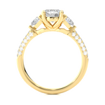Load image into Gallery viewer, 1.43 CT Round Center with Trillion &amp; Round Side Lab Grown Diamond Three Stone Ring | 43 Stone Gold Band

