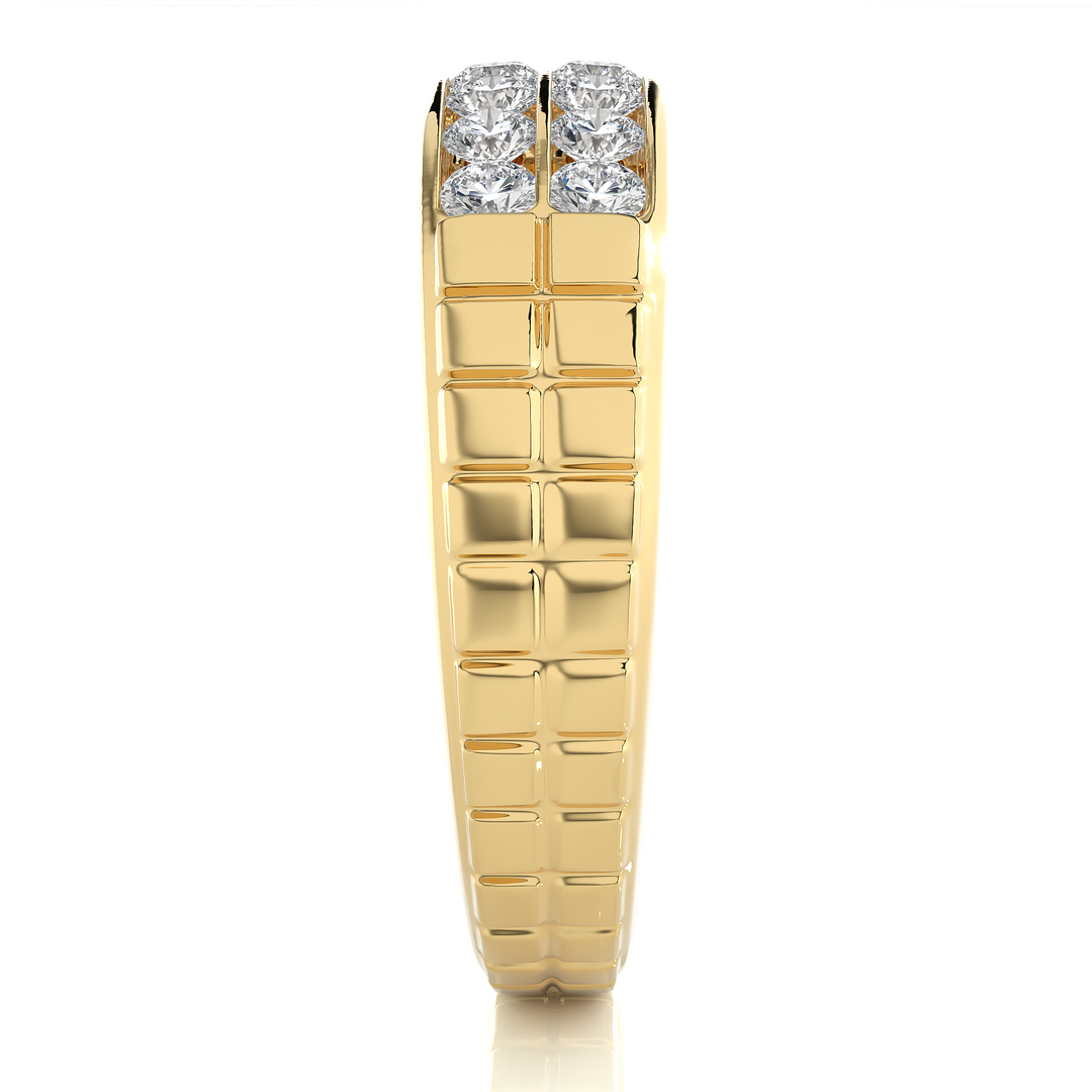 0.82 CT Round Lab Grown Diamond Men’s Ring | 14 Stone Gold Band