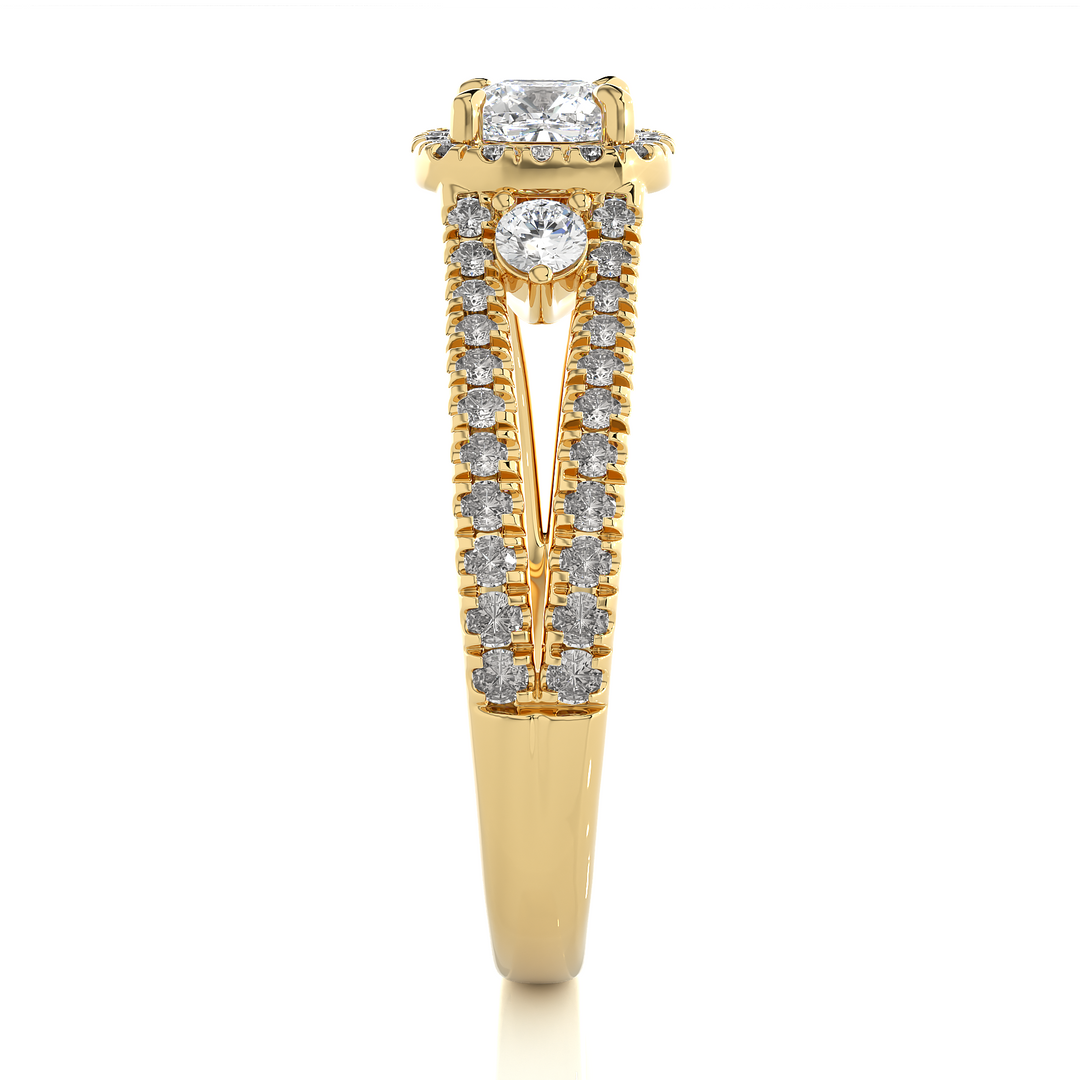 0.96 Carat Three Stone Cushion & Round Lab-Grown Diamond Ring | Micro Pavé Band
