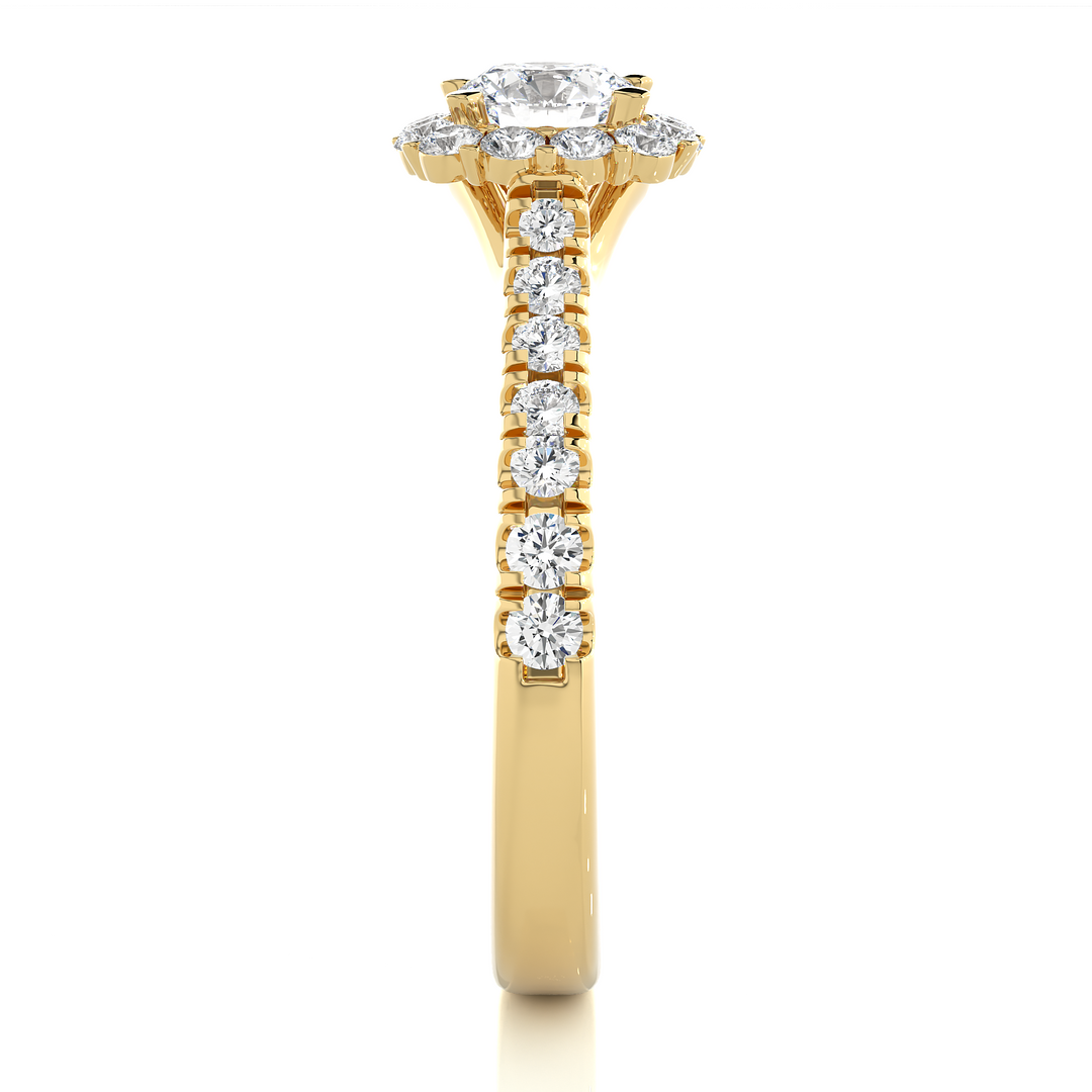 1.09 CT Round Cut Halo Lab Grown Diamond Ring | 27 Stone Design