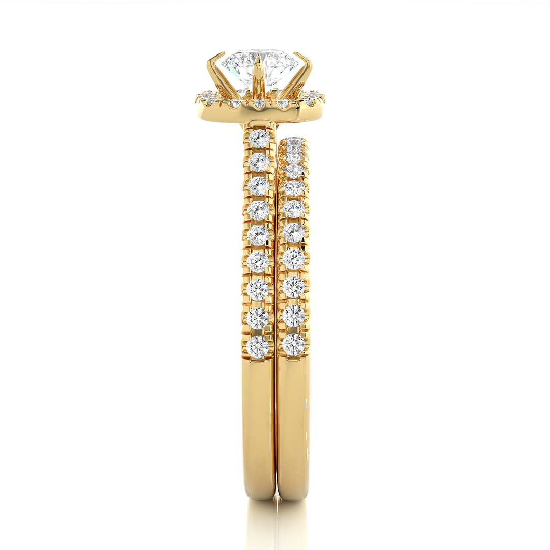 1.31 CT Round Diamond Halo Wedding Matching Band | 56 Stones