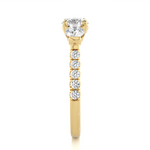 Load image into Gallery viewer, 1.55 CT Round Center with Round Side Lab Grown Diamond Three Stone Ring | 13 Stone Gold Band
