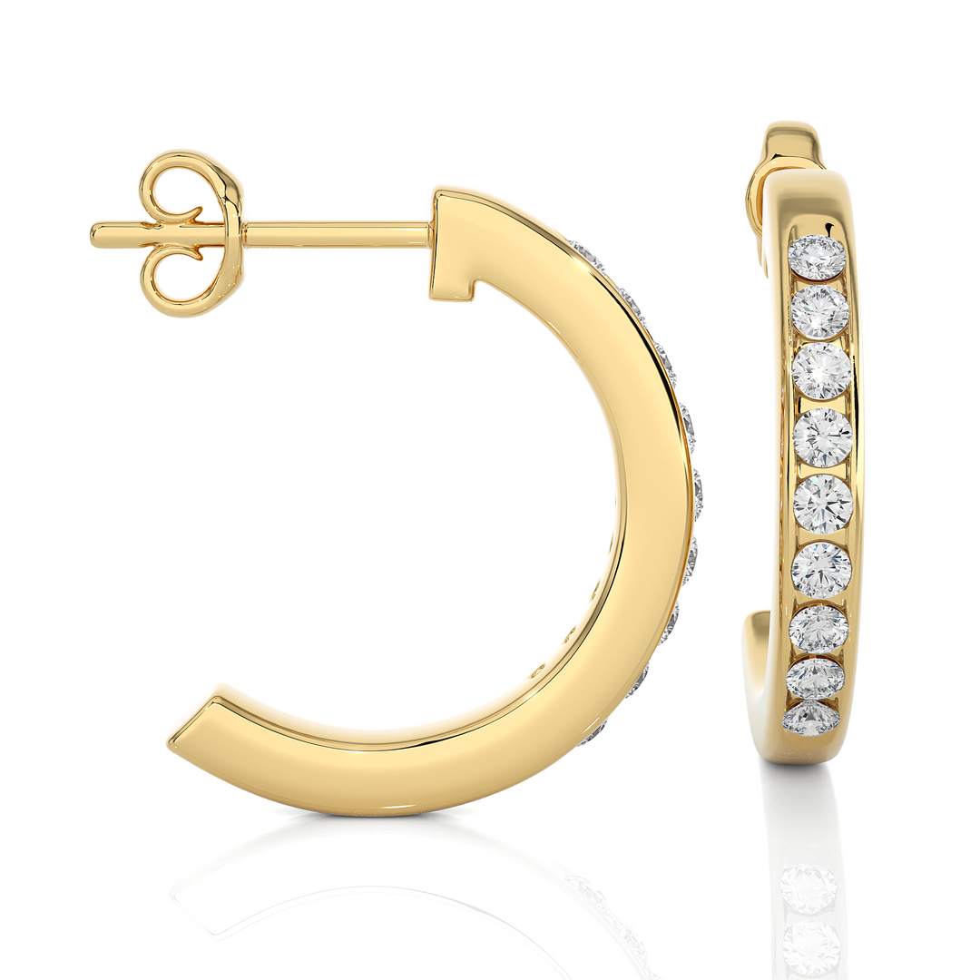 Round Lab Grown Diamond Half-Hoop Earrings 0.46 CTW – 18 Stones, 10K 14K 18K White Yellow Rose Gold, IGI Certified