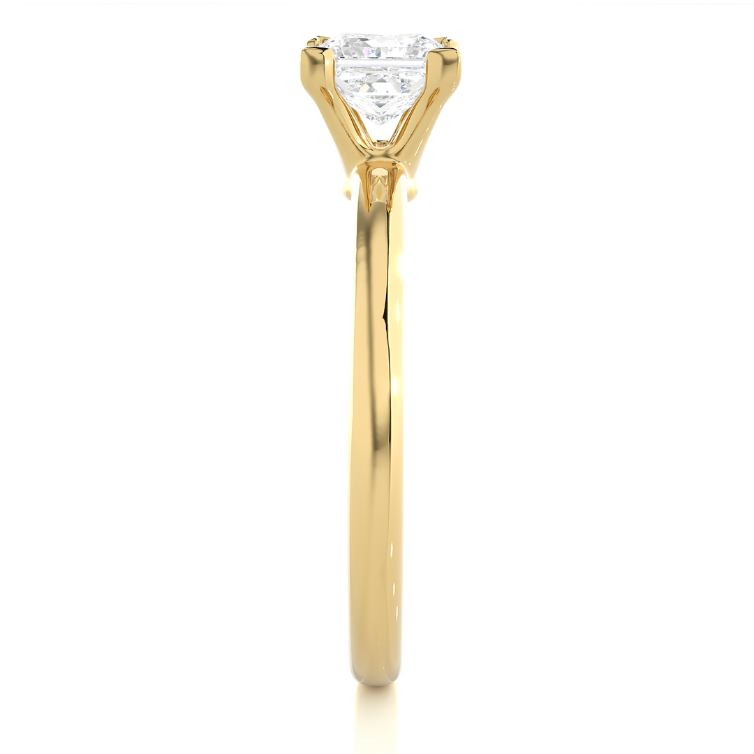 0.78 CT Princess Cut Lab Grown Diamond Solitaire Engagement Ring | Four Prong Gold Band