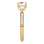 Load image into Gallery viewer, 1.43 CT Round Center with Trillion &amp; Round Side Lab Grown Diamond Three Stone Ring | 43 Stone Gold Band

