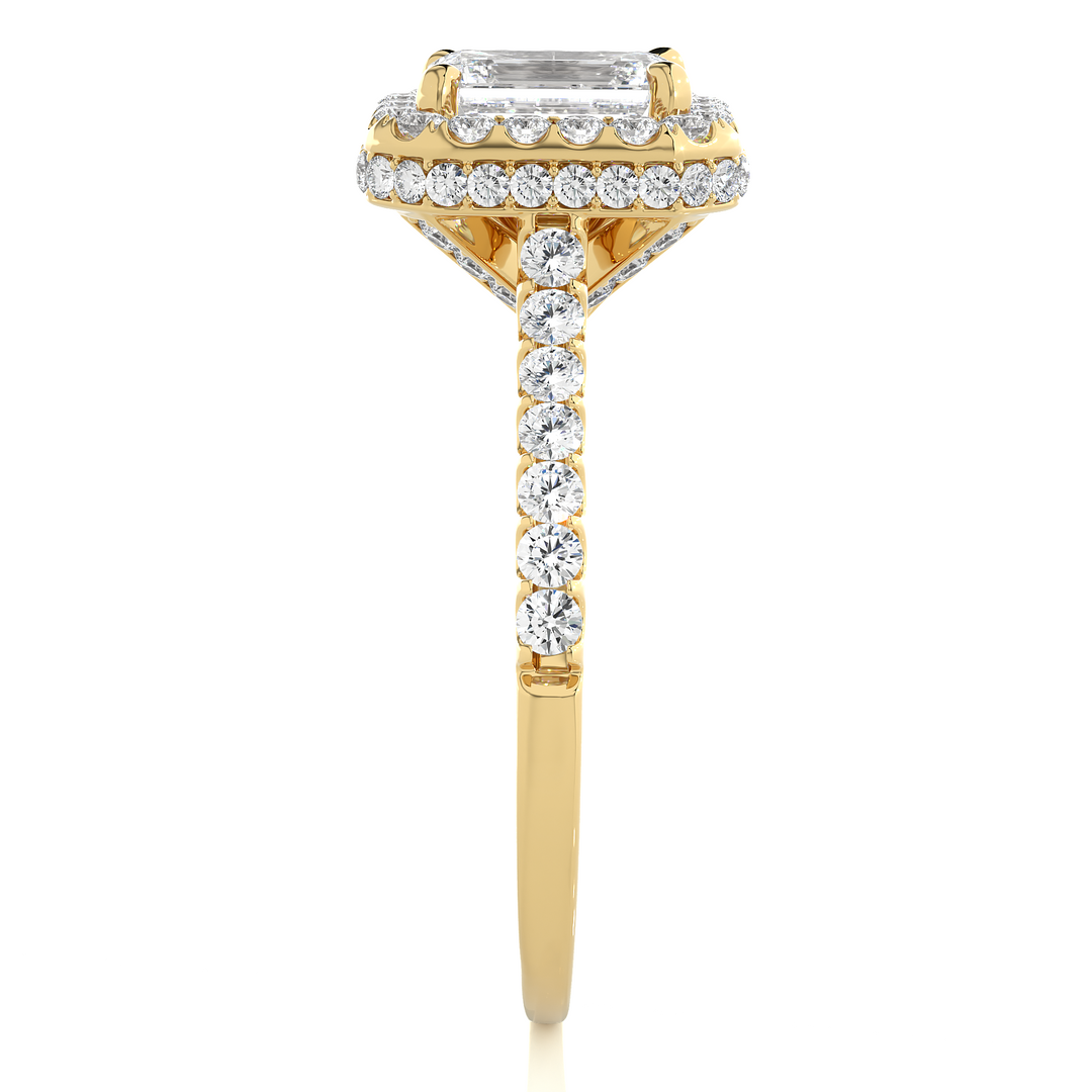 1.44 CT Emerald Center Halo Lab Grown Diamond Ring | 73 Stones