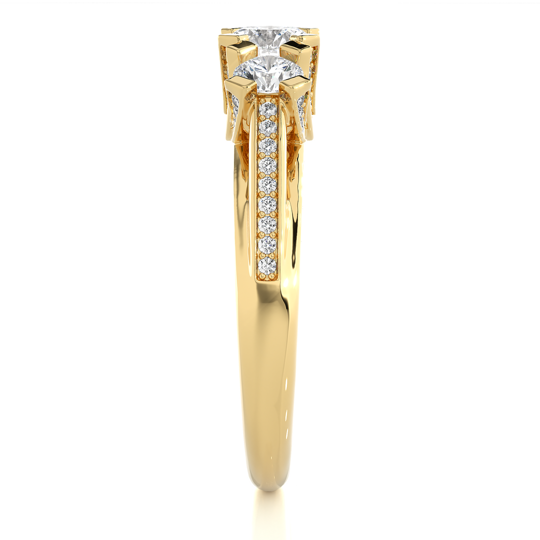 1.20 Carat Three Stone Round Lab-Grown Diamond Ring | Pavé Side Stone Band