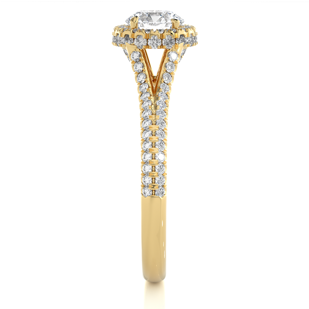 1.07 CT Split Shank Halo Lab Grown Round Diamond Ring with 115 Stones