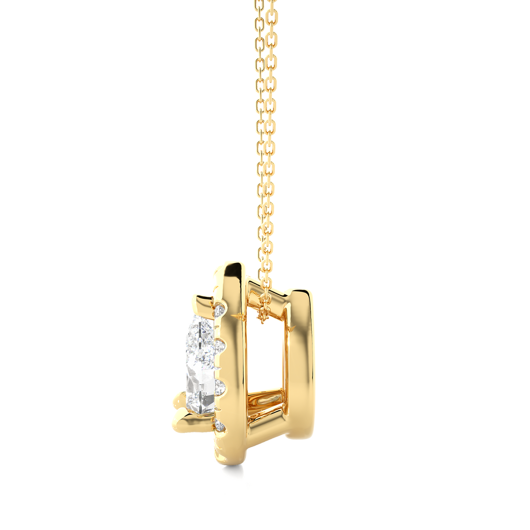 0.80 CT Lab-Grown Diamond Halo Pendant Necklace | Pear & Round Diamonds | Solid Gold