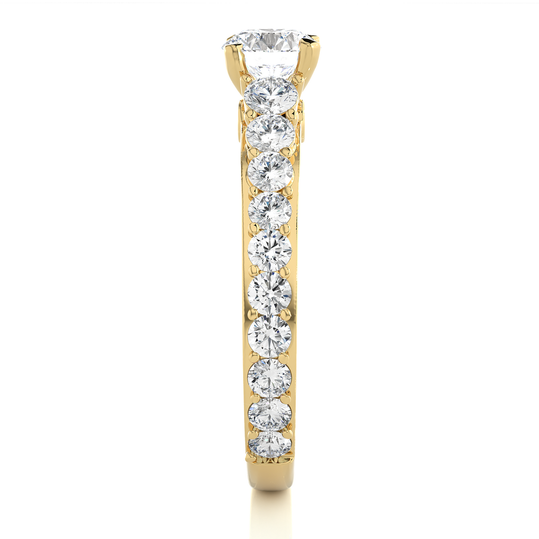 1.79 CT Round Center with Round Side Lab Grown Diamond Three Stone Ring | 111 Stone Gold Band