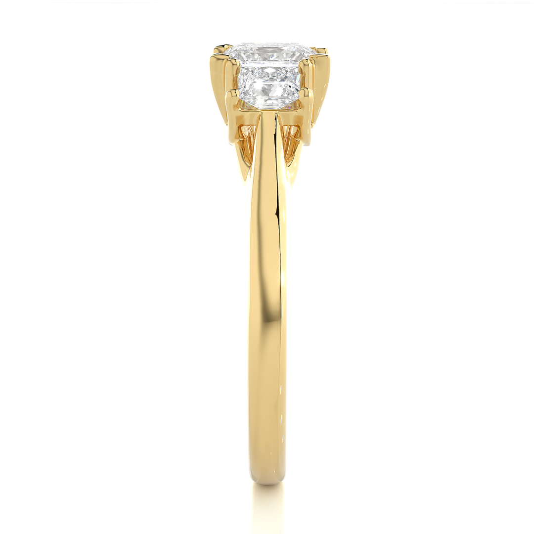 0.96 CT Princess Cut Three Stone Lab Grown Diamond Ring | 3 Stone Gold Band