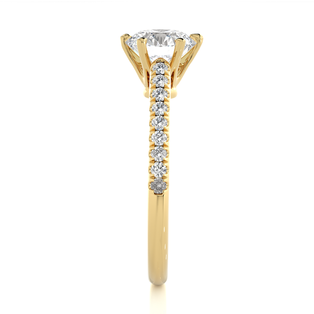 1.47 CTW Round Lab-Grown Diamond Engagement Ring with Six-Prong Center & Micropave Sides E-F / VVS-VS