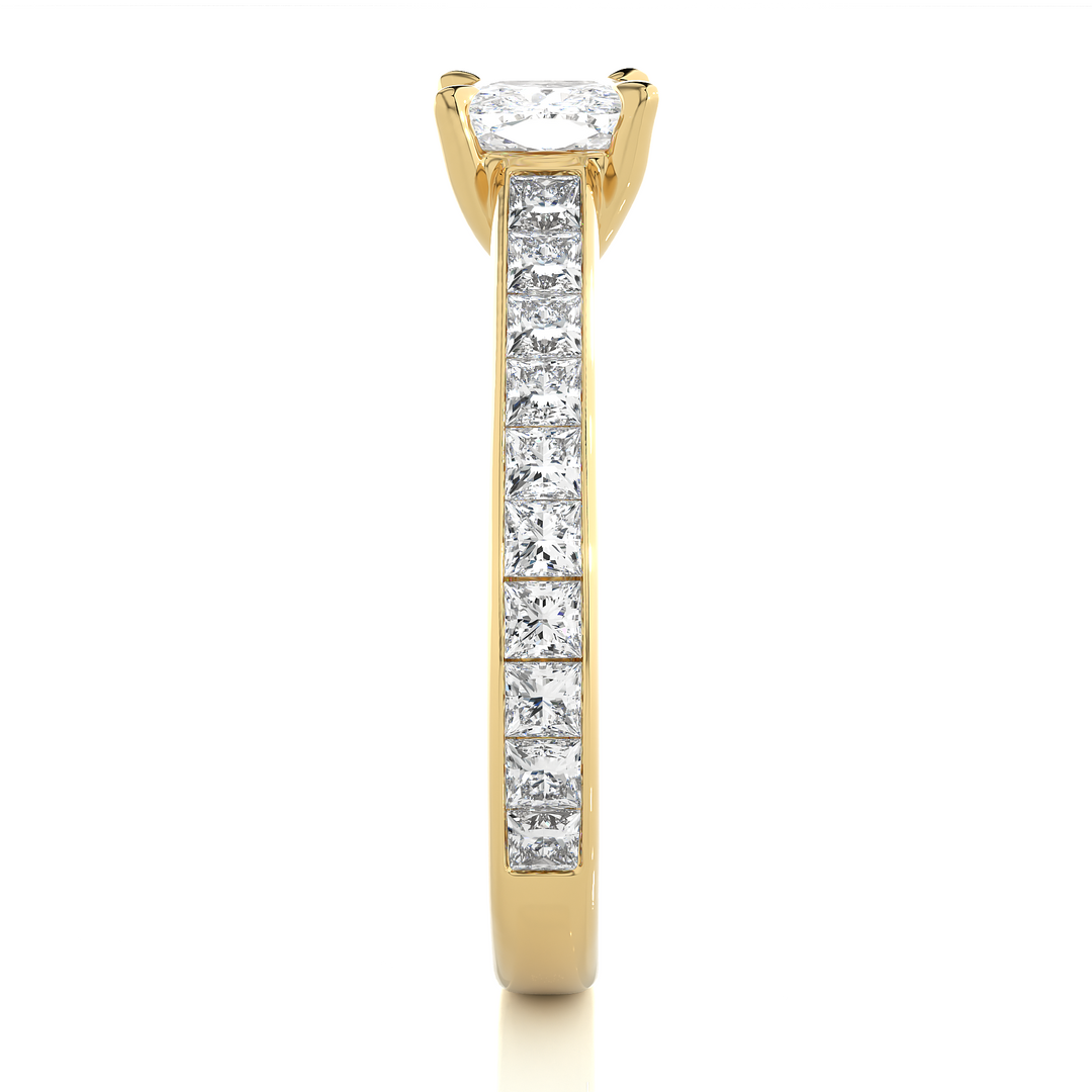 2.12 CTW Cushion Cut Lab-Grown Diamond Engagement Ring with Princess Channel Set Accents