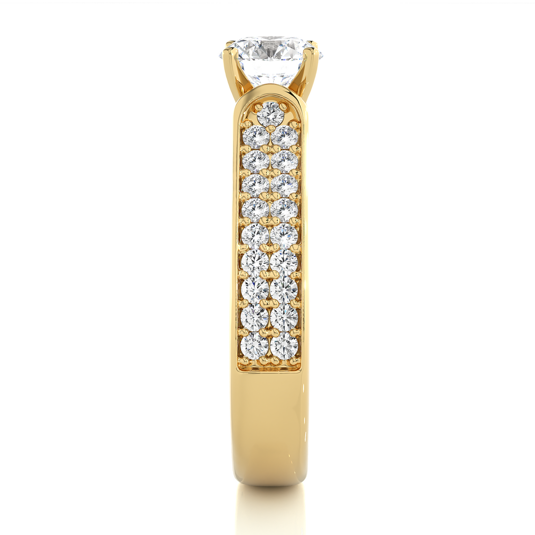 1.29 CTW Round Lab-Grown Diamond Engagement Ring with Two-Row Pave Set E-F / VVS-VS