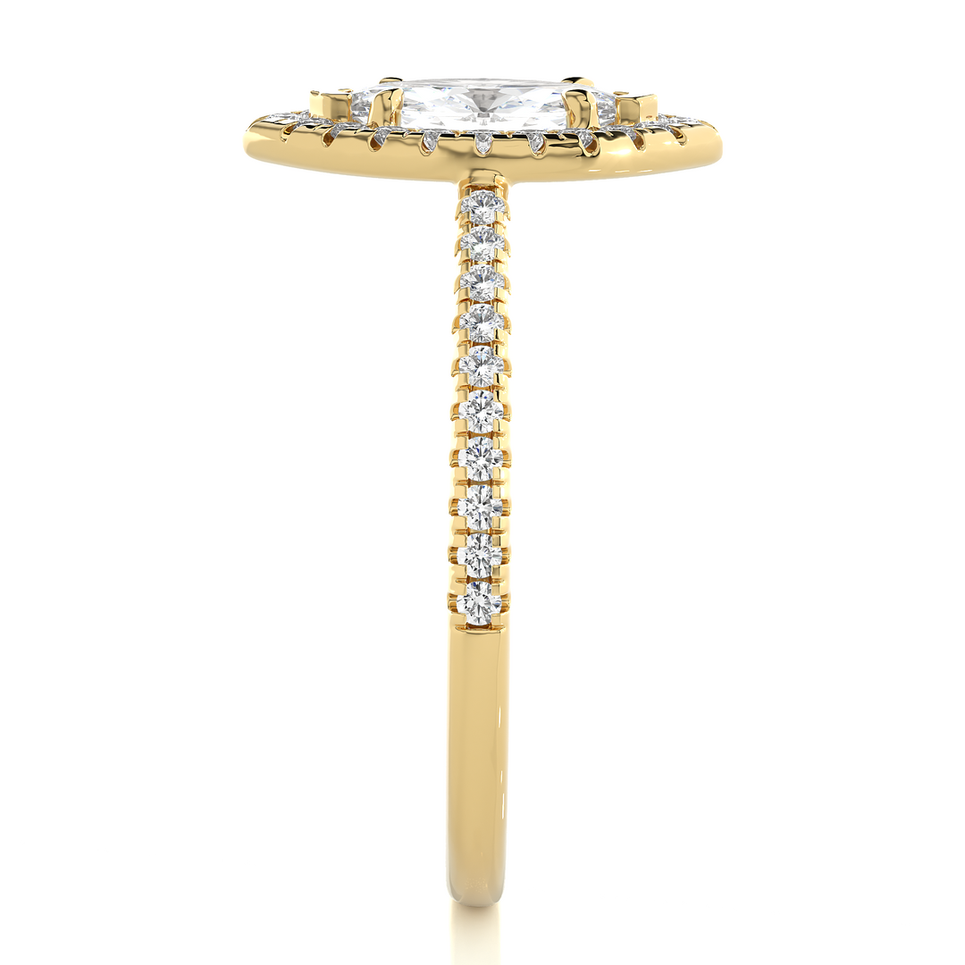 0.89 CT Marquise Halo Lab Grown Diamond Ring with Round Side Stones