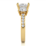 Load image into Gallery viewer, 2.19 CT Princess Cut Three Stone Lab Grown Diamond Ring with Round Side Stones | 13 Stone Gold Band
