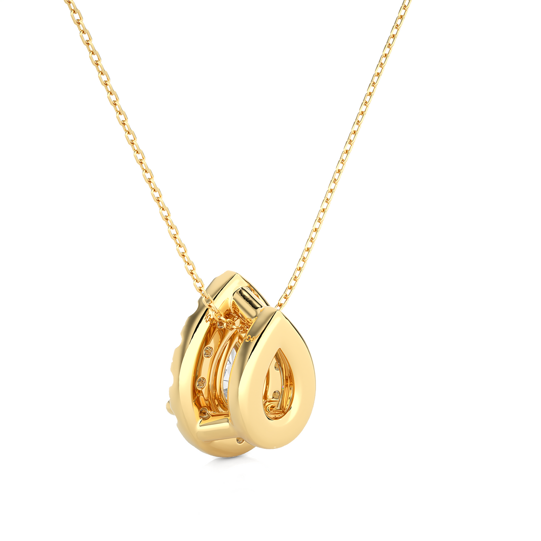 0.80 CT Lab-Grown Diamond Halo Pendant Necklace | Pear & Round Diamonds | Solid Gold