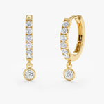 Load image into Gallery viewer, Hoop Earrings with Bezel-Set Round Diamond Dangle 0.28 CTW – 14 Stones | 10K, 14K, 18K Gold | IGI Certified
