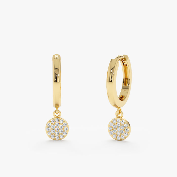 Pavé Round Dangle Lab-Grown Diamond Huggie Earrings 0.10 CTW – 38 Stones | 10K, 14K, 18K Gold | IGI Certified
