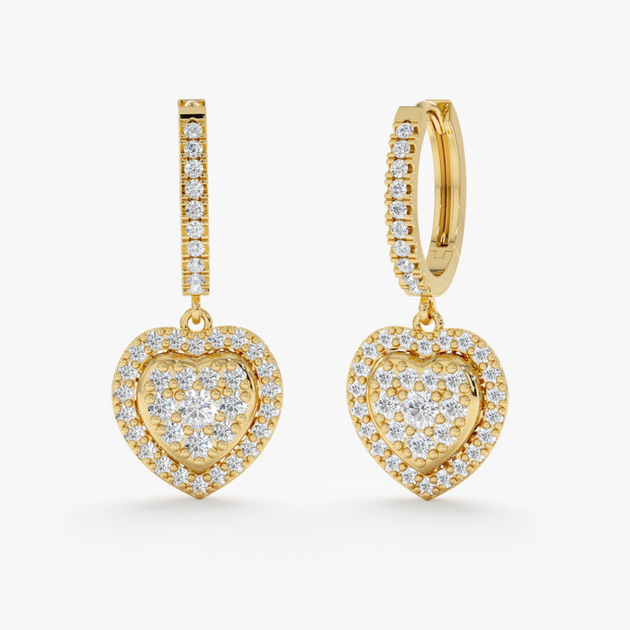 Heart-Shaped Dangle Huggie Hoop Earrings 0.88 CTW – 84 Round Lab-Grown Diamonds | 10K, 14K, 18K Gold | IGI Certified
