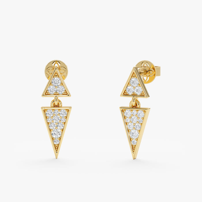 Triangle Dangle Lab-Grown Diamond Earrings 0.32 CTW – 26 Round Stones | 10K, 14K, 18K Gold | IGI Certified