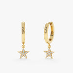 Load image into Gallery viewer, Star Dangle Round Lab-Grown Diamond Hoop Huggie Earrings 0.06 CTW – 22 Stones | 10K, 14K, 18K Gold | IGI Certified
