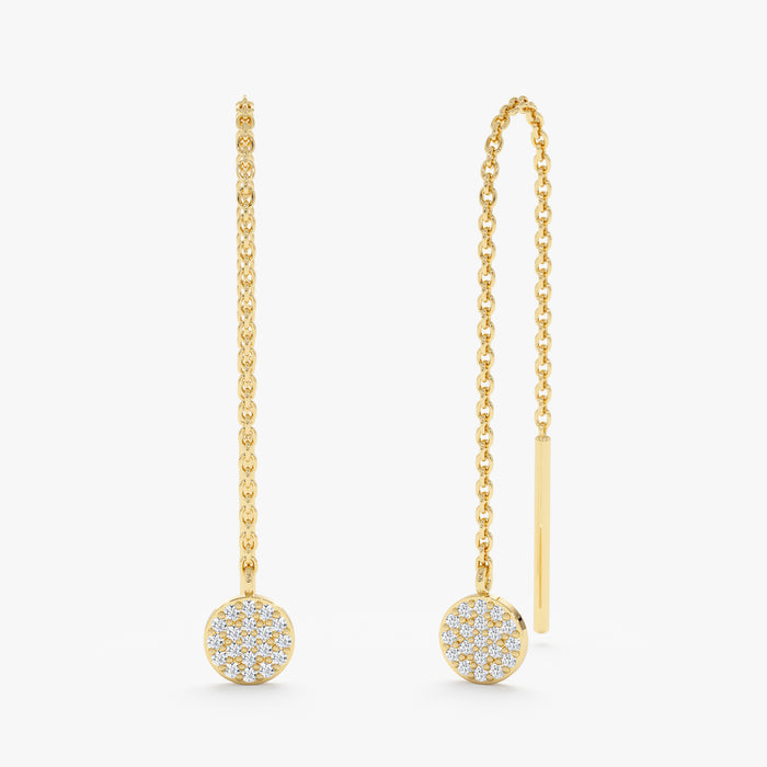 Round Lab-Grown Diamond Long Dangle Drop Earrings 0.90 CTW – 38 Stones | 10K, 14K, 18K Gold | IGI Certified