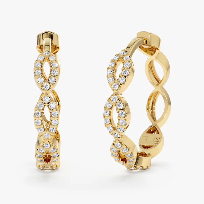 Twisted Hoop Lab-Grown Diamond Earrings 0.23 CTW – 80 Round Stones | 10K, 14K, 18K Gold | IGI Certified