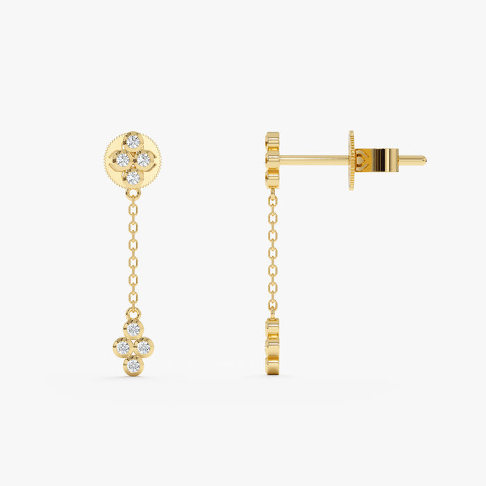 Bezel-Set Round Lab-Grown Diamond Long Dangle Earrings 0.13 CTW – 16 Stones | 10K, 14K, 18K Gold | IGI Certified