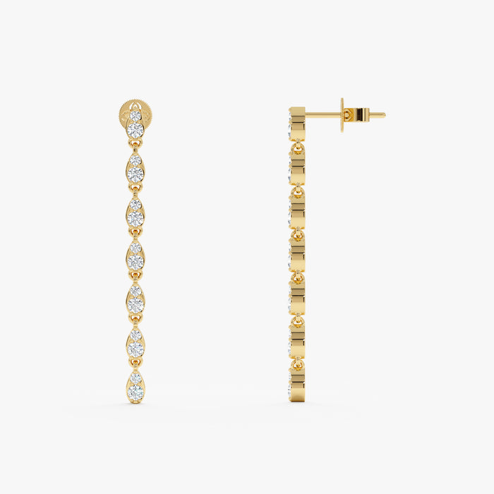 Marquise-Style Round Lab-Grown Diamond Long Dangle Earrings 0.86 CTW – 28 Stones | 10K, 14K, 18K Gold | IGI Certified