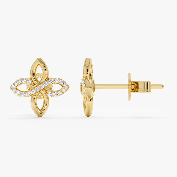 Twisted Leaf Lab-Grown Diamond Earrings 0.08 CTW – 40 Round Stones | 10K, 14K, 18K Gold | IGI Certified